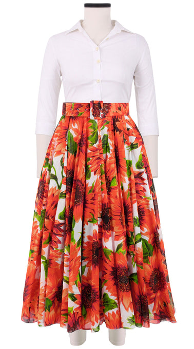 Aster Skirt #1 with Belt Midi Length Cotton Musola (May Sunflower)