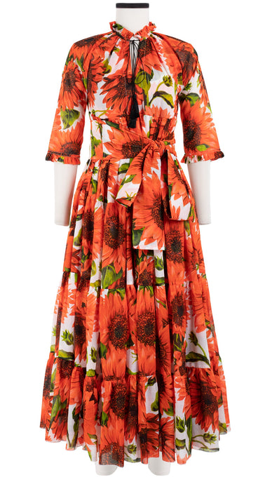 Eden Dress Crew Neck 3/4 Sleeve with Hamilton Belt Maxi Length Cotton Musola (May Sunflower)