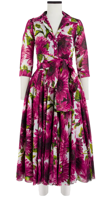 Aster Dress Shirt Collar 3/4 Sleeve Midi Length Cotton Musola (May Sunflower)