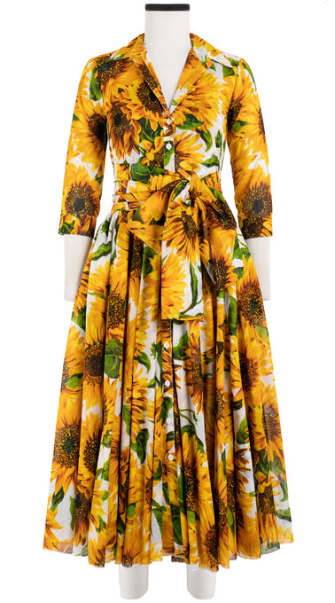 Aster Dress Shirt Collar 3/4 Sleeve Midi Length Cotton Musola (May Sunflower)