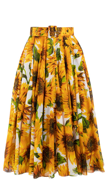 Aster Skirt #1 with Belt Midi Length Cotton Musola (May Sunflower)