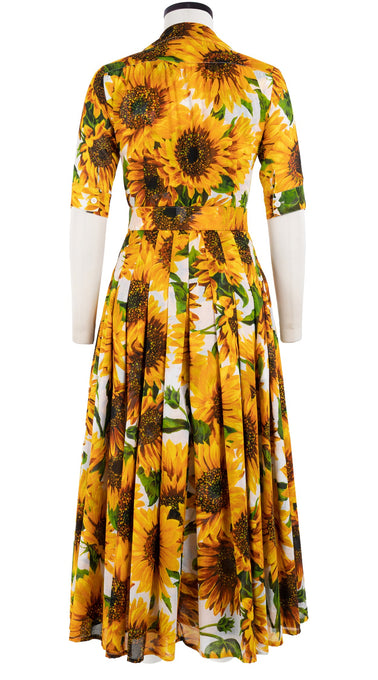 Audrey Dress #4 Shirt Collar 1/2 Sleeve Midi Plus Length Cotton Musola (May Sunflower)