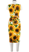 Celine Dress High Boat Neck Sleeveless with Hamilton Belt Long Length Cotton Dobby Stretch (May Sunflower)