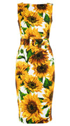 Celine Dress High Boat Neck Sleeveless with Hamilton Belt Long Length Cotton Dobby Stretch (May Sunflower)