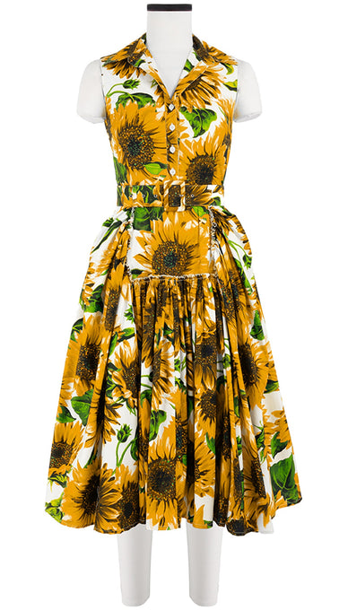 Clara Dress Shirt Collar Sleeveless Long Length Cotton Stretch (May Sunflower)