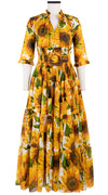 Eden Dress Crew Neck 3/4 Sleeve with Hamilton Belt Maxi Length Cotton Musola (May Sunflower)