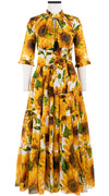 Eden Dress Crew Neck 3/4 Sleeve with Hamilton Belt Maxi Length Cotton Musola (May Sunflower)