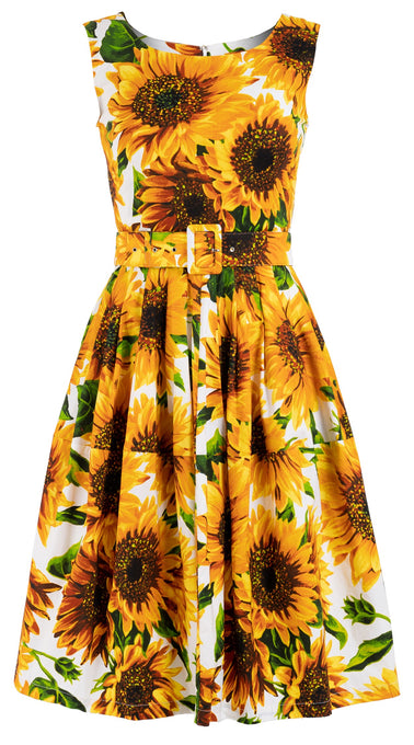 Rachel Dress Boat Neck Sleeveless Cotton Stretch (May Sunflower)