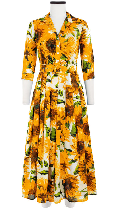 Zeller Dress Shirt Collar 3/4 Sleeve Midi Plus Length Cotton Musola (May Sunflower)