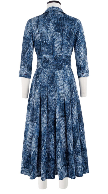 Patricia Dress Shirt Collar 3/4 Sleeve Midi Length Cotton Stretch (Mesh Shibori)