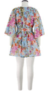 Cozette Dress Square Neck 3/4 Sleeve with Hamilton Belt Mini Length Cotton Musola (Millie Fruit Toile)