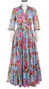 Eden Dress Crew Neck 3/4 Sleeve with Hamilton Belt Maxi Length Cotton Musola (Millie Fruit Toile)