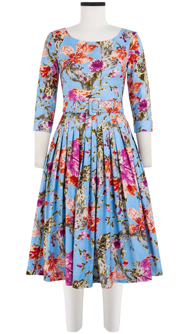 Florance Dress #2 Boat Neck 3/4 Sleeve Long Length Cotton Stretch (Millie Fruit Toile)