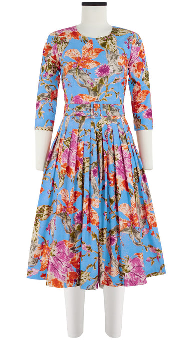 Florance Dress #2 Crew Neck 3/4 Sleeve Long Length Cotton Stretch (Millie Fruit Toile)
