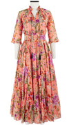Eden Dress Crew Neck 3/4 Sleeve with Hamilton Belt Maxi Length Cotton Musola (Millie Fruit Toile)