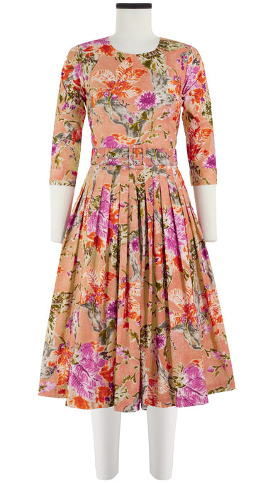 Florance Dress #2 Crew Neck 3/4 Sleeve Long Length Cotton Stretch (Millie Fruit Toile)