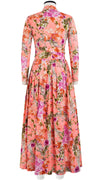 Sabrina Dress Shirt Collar Long Sleeve Maxi Length Cotton Poplin (Millie Fruit Toile)