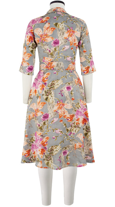 Abel Dress Shirt Collar Elbow Sleeve with Hamilton Belt Long Length Linen (Millie Fruit Toile)