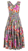 Amanda Dress V Neck Sleeveless Midi Length Cotton Stretch (Millie Fruit Toile)