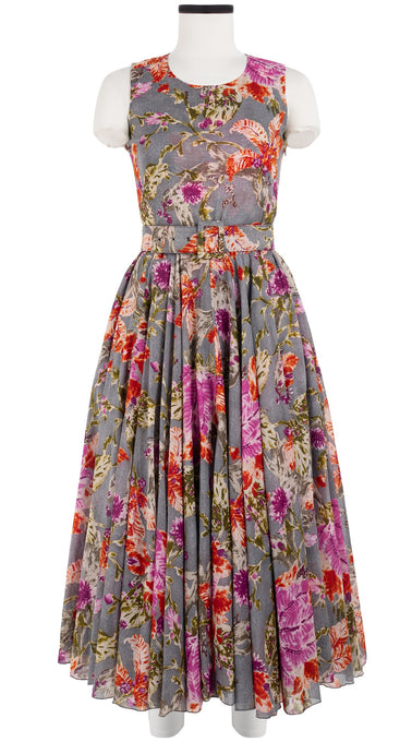 Aster Dress Crew Neck Sleeveless Midi Length Cotton Musola (Millie Fruit Toile)