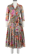 Audrey Dress #4 Shirt Collar 3/4 Sleeve Midi Length Cotton Musola (Millie Fruit Toile)