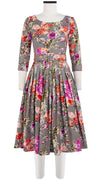 Florance Dress #2 Boat Neck 3/4 Sleeve Long Length Cotton Stretch (Millie Fruit Toile)