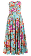 Carol Dress Tube Strapless with Hamilton Belt Midi Plus Length Cotton Stretch (Millie Fruit Toile)