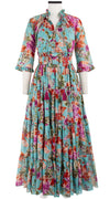Eden Dress Crew Neck 3/4 Sleeve with Hamilton Belt Maxi Length Cotton Musola (Millie Fruit Toile)