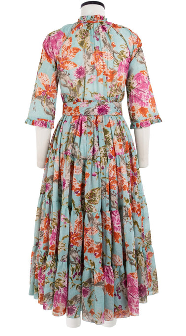 Eden Dress Crew Neck 3/4 Sleeve with Hamilton Belt Midi Length Cotton Musola (Millie Fruit Toile)
