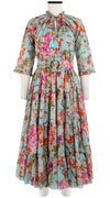 Eden Dress Crew Neck 3/4 Sleeve with Hamilton Belt Midi Length Cotton Musola (Millie Fruit Toile)