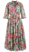 Eden Dress Crew Neck 3/4 Sleeve with Hamilton Belt Midi Length Cotton Musola (Millie Fruit Toile)