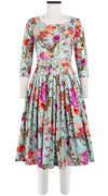 Florance Dress #2 Boat Neck 3/4 Sleeve Long Length Cotton Stretch (Millie Fruit Toile)
