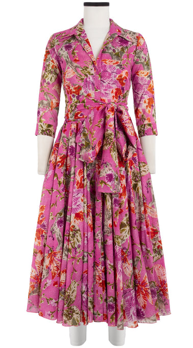 Aster Dress Shirt Collar 3/4 Sleeve Midi Length Cotton Musola (Millie Fruit Toile)