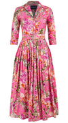 Audrey Dress #2 Shirt Collar 3/4 Sleeve Midi Plus Length Cotton Stretch (Millie Fruit Toile)