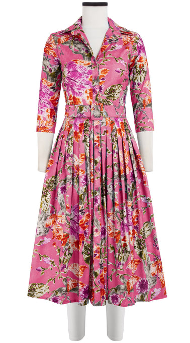 Audrey Dress #2 Shirt Collar 3/4 Sleeve Midi Length Cotton Stretch (Millie Fruit Toile)