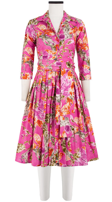 Audrey Dress #2 Shirt Collar 3/4 Sleeve Cotton Stretch (Millie Fruit Toile)