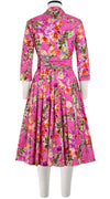 Audrey Dress #2 Shirt Collar 3/4 Sleeve Long Length Cotton Stretch (Millie Fruit Toile)
