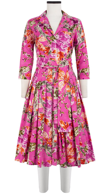 Audrey Dress #2 Shirt Collar 3/4 Sleeve Long Length Cotton Stretch (Millie Fruit Toile)