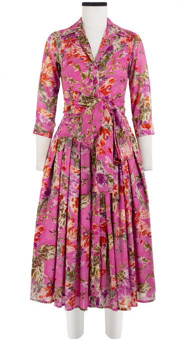 Audrey Dress #4 Shirt Collar 3/4 Sleeve Midi Length Cotton Musola (Millie Fruit Toile)