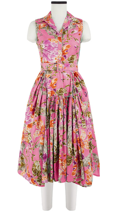 Clara Dress Shirt Collar Sleeveless Long Length Cotton Stretch (Millie Fruit Toile)