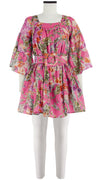 Cozette Dress Square Neck 3/4 Sleeve with Hamilton Belt Mini Length Cotton Musola (Millie Fruit Toile)