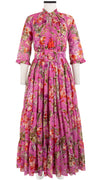Eden Dress Crew Neck 3/4 Sleeve with Hamilton Belt Maxi Length Cotton Musola (Millie Fruit Toile)