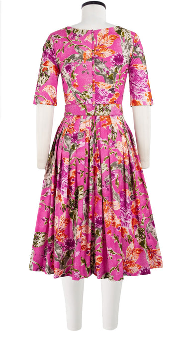 Florance Dress #2 Boat Neck 1/2 Sleeve Long Length Cotton Stretch (Millie Fruit Toile)