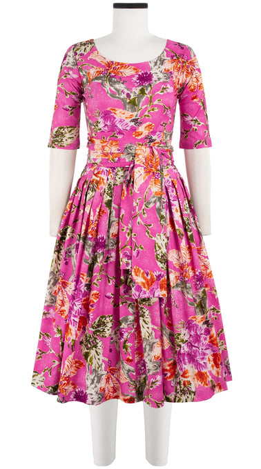 Florance Dress #2 Boat Neck 1/2 Sleeve Long Length Cotton Stretch (Millie Fruit Toile)