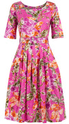 Rachel Dress Boat Neck 1/2 Sleeve Cotton Stretch (Millie Fruit Toile)