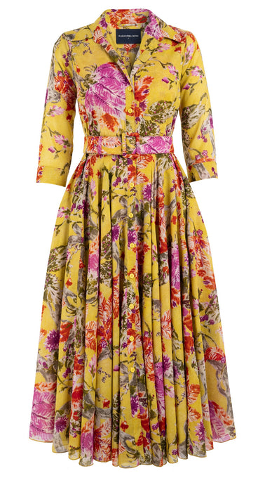 Aster Dress Shirt Collar 3/4 Sleeve Midi Length Cotton Musola (Millie Fruit Toile)