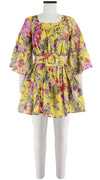 Cozette Dress Square Neck 3/4 Sleeve with Hamilton Belt Mini Length Cotton Musola (Millie Fruit Toile)