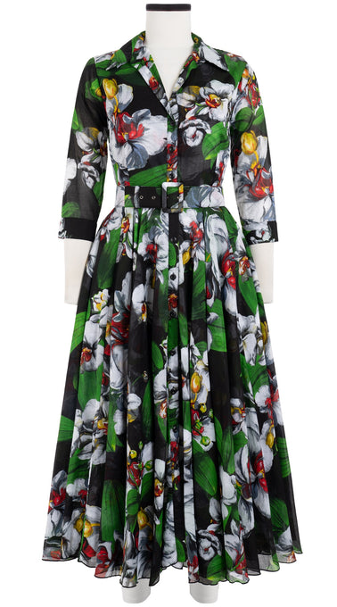 Aster Dress Shirt Collar 3/4 Sleeve Midi Length Cotton Musola (Mode Orchid)