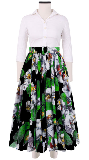 Aster Skirt #1 with Belt Midi Length Cotton Musola (Mode Orchid)