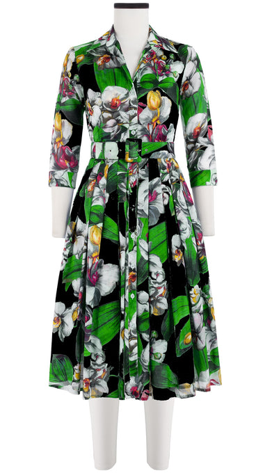Audrey Dress #4 Shirt Collar 3/4 Sleeve Long Length Cotton Musola (Mode Orchid)